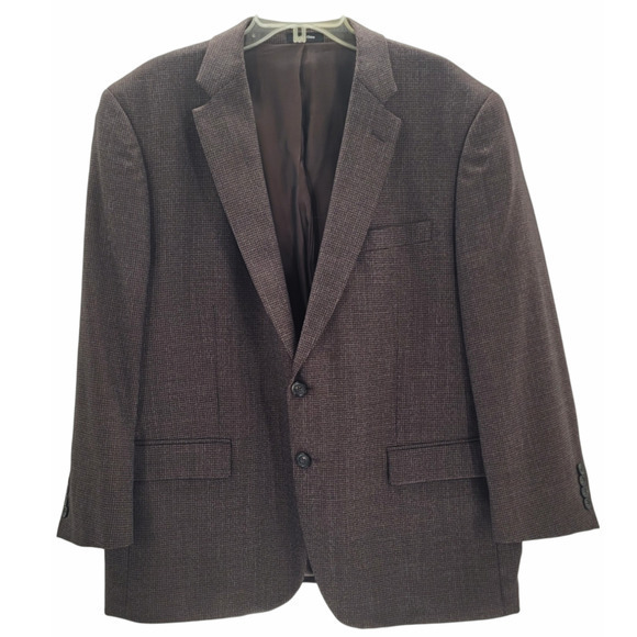 Vintage Joseph S. Feiss Brown Small Check Two Button Center‎ Vent Blazer Jacket - Picture 1 of 11